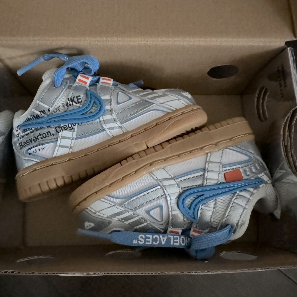 Nike Off White Rubber Dunk OW Shoes TD CW7444-100 UNC Blue Toddler Size 4c